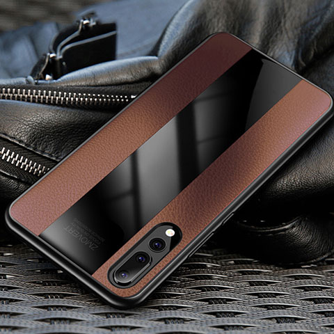 Funda Silicona Goma de Cuero Carcasa H03 para Huawei P20 Pro Marron