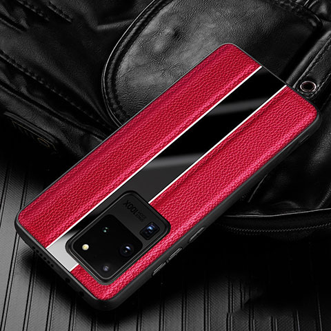 Funda Silicona Goma de Cuero Carcasa H04 para Samsung Galaxy S20 Ultra 5G Rojo