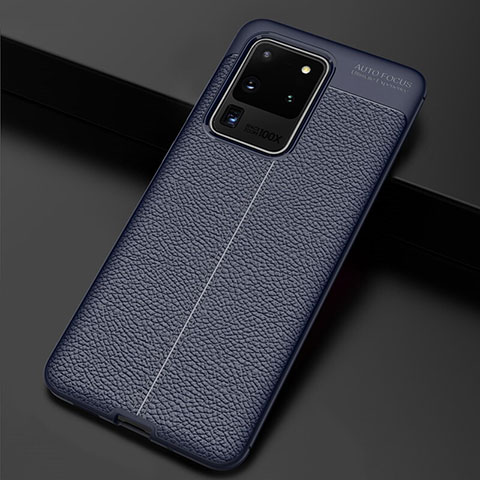 Funda Silicona Goma de Cuero Carcasa H06 para Samsung Galaxy S20 Ultra Azul