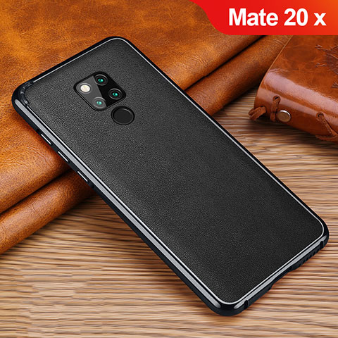 Funda Silicona Goma de Cuero Carcasa para Huawei Mate 20 X Negro