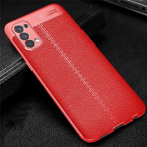 Funda Silicona Goma de Cuero Carcasa para Oppo Reno4 4G Rojo