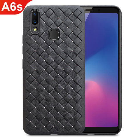 Funda Silicona Goma de Cuero Carcasa para Samsung Galaxy A6s Negro