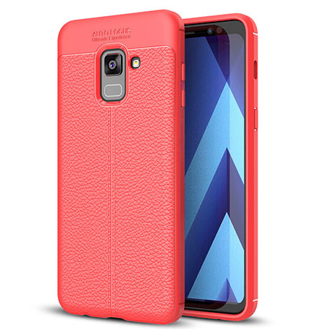 Funda Silicona Goma de Cuero Carcasa para Samsung Galaxy A8+ A8 Plus (2018) Duos A730F Rojo