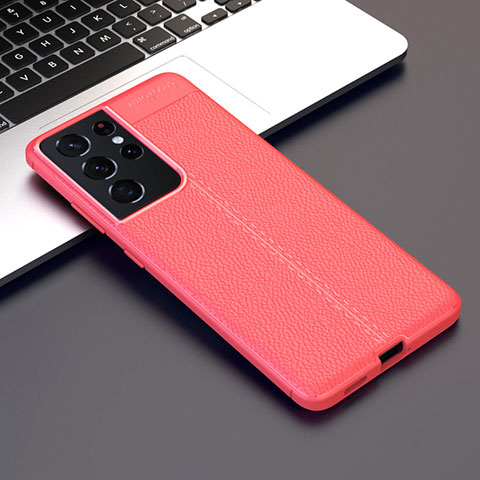 Funda Silicona Goma de Cuero Carcasa para Samsung Galaxy S21 Ultra 5G Rojo