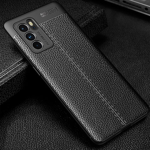 Funda Silicona Goma de Cuero Carcasa S01 para Oppo Reno6 Pro 5G India Negro