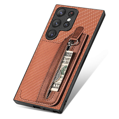 Funda Silicona Goma de Cuero Carcasa SD6 para Samsung Galaxy S22 Ultra 5G Marron