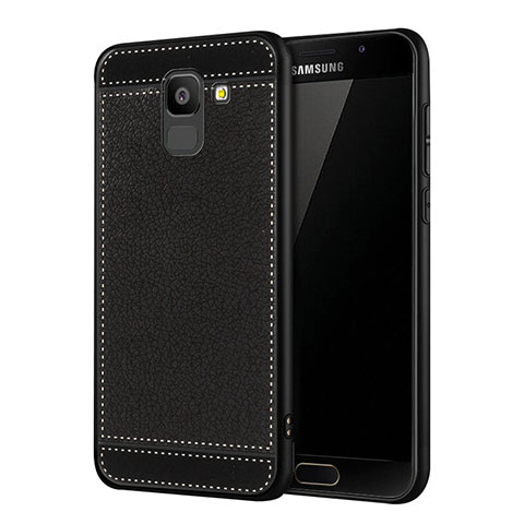 Funda Silicona Goma de Cuero W01 para Samsung Galaxy J6 (2018) J600F Negro