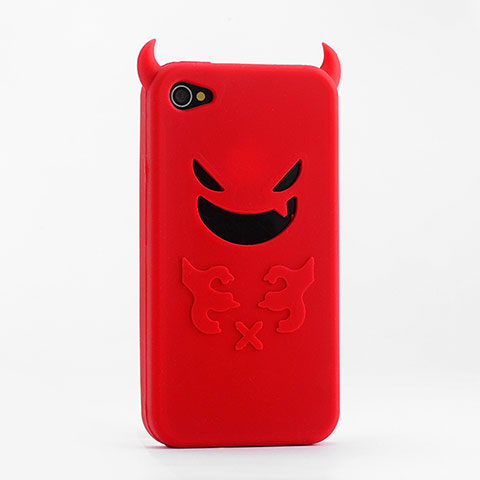 Funda Silicona Goma Demonio Diablo para Apple iPhone 4 Rojo