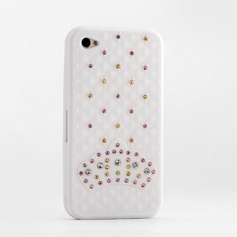 Funda Silicona Goma Diamante Brillante para Apple iPhone 4 Blanco