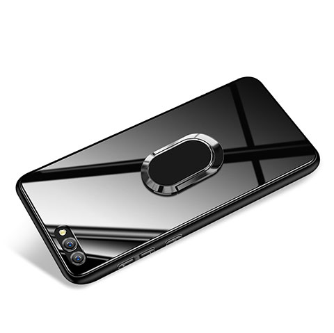 Funda Silicona Goma Espejo con Anillo de dedo Soporte para Huawei Honor View 10 Negro