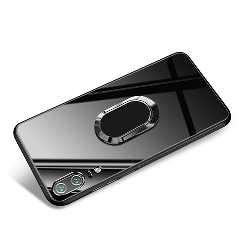 Funda Silicona Goma Espejo con Anillo de dedo Soporte para Huawei P20 Negro