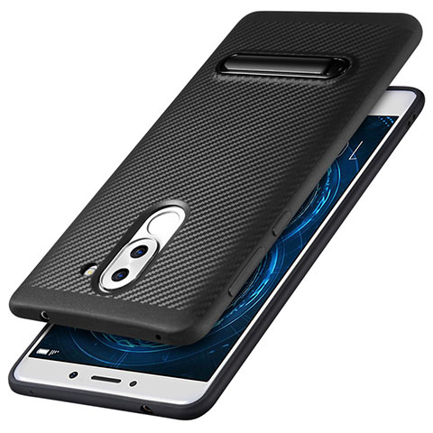 Funda Silicona Goma Twill con Soporte para Huawei Honor 6X Negro