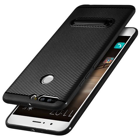 Funda Silicona Goma Twill con Soporte para Huawei Honor V9 Negro