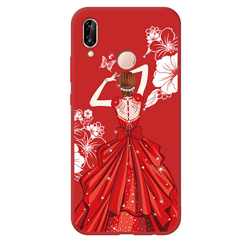 Funda Silicona Goma Vestido de Novia Carcasa para Huawei P20 Lite Rojo