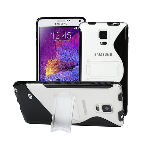 Funda Silicona Transparente S-Line con Soporte para Samsung Galaxy Note 4 SM-N910F Negro