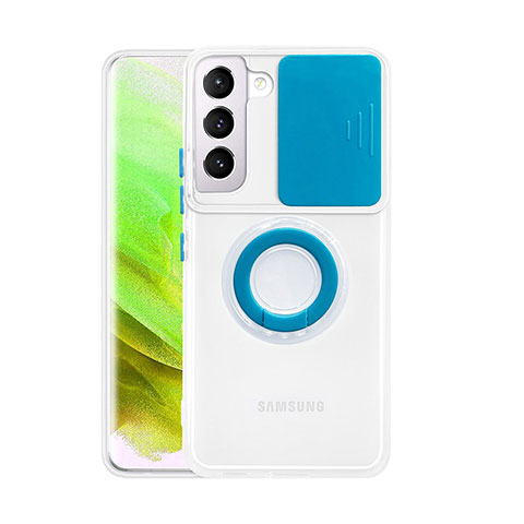 Funda Silicona Ultrafina Carcasa Transparente con Anillo de dedo Soporte A01 para Samsung Galaxy S21 5G Azul