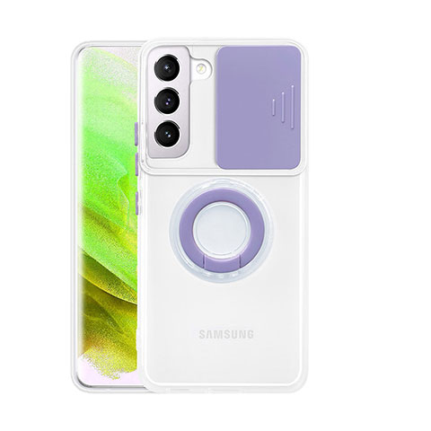 Funda Silicona Ultrafina Carcasa Transparente con Anillo de dedo Soporte A01 para Samsung Galaxy S21 5G Morado