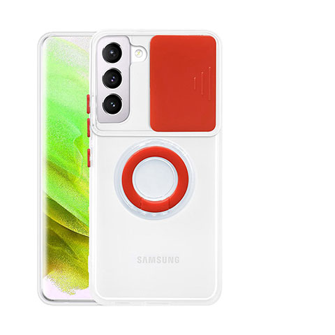 Funda Silicona Ultrafina Carcasa Transparente con Anillo de dedo Soporte A01 para Samsung Galaxy S21 5G Rojo