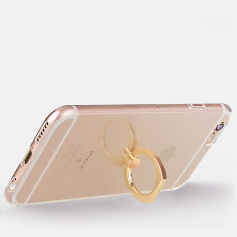 Funda Silicona Ultrafina Carcasa Transparente con Anillo de dedo Soporte S01 para Apple iPhone 6S Oro