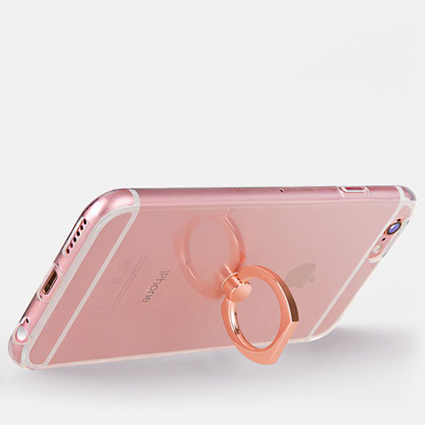 Funda Silicona Ultrafina Carcasa Transparente con Anillo de dedo Soporte S01 para Apple iPhone 6S Oro Rosa