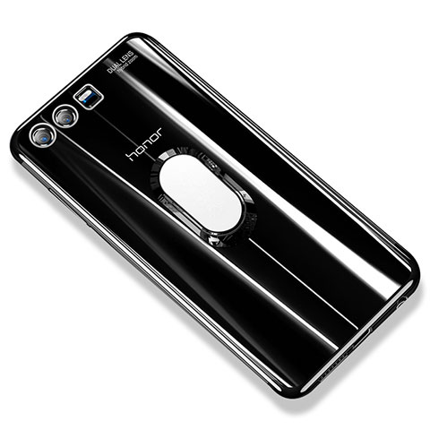 Funda Silicona Ultrafina Carcasa Transparente con Anillo de dedo Soporte S01 para Huawei Honor 9 Negro