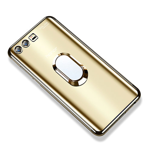 Funda Silicona Ultrafina Carcasa Transparente con Anillo de dedo Soporte S01 para Huawei Honor 9 Oro