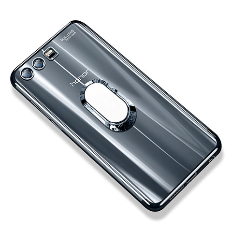 Funda Silicona Ultrafina Carcasa Transparente con Anillo de dedo Soporte S01 para Huawei Honor 9 Premium Gris