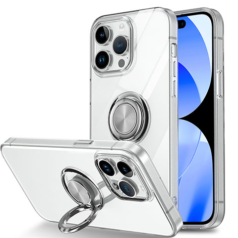 Funda Silicona Ultrafina Carcasa Transparente con Magnetico Anillo de dedo Soporte A01 para Apple iPhone 13 Pro Claro