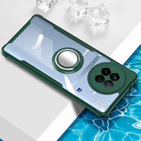 Funda Silicona Ultrafina Carcasa Transparente con Magnetico Anillo de dedo Soporte BH1 para Vivo X90 5G Verde