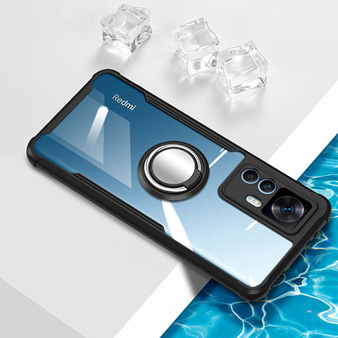 Funda Silicona Ultrafina Carcasa Transparente con Magnetico Anillo de dedo Soporte BH1 para Xiaomi Mi 12T 5G Negro