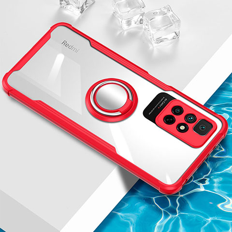 Funda Silicona Ultrafina Carcasa Transparente con Magnetico Anillo de dedo Soporte BH1 para Xiaomi Redmi Note 11S 5G Rojo