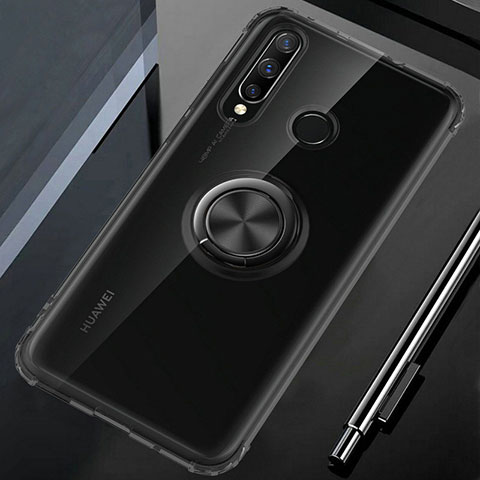 Funda Silicona Ultrafina Carcasa Transparente con Magnetico Anillo de dedo Soporte C01 para Huawei Honor 20 Lite Negro