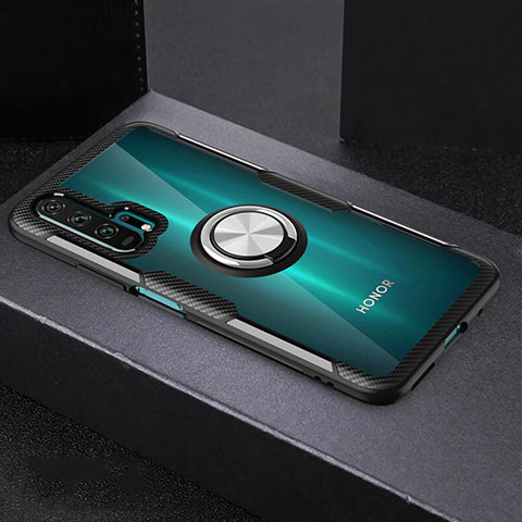 Funda Silicona Ultrafina Carcasa Transparente con Magnetico Anillo de dedo Soporte C01 para Huawei Honor 20 Pro Negro