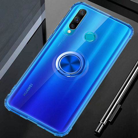 Funda Silicona Ultrafina Carcasa Transparente con Magnetico Anillo de dedo Soporte C01 para Huawei Honor 20E Azul