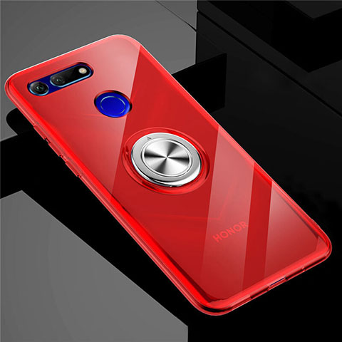 Funda Silicona Ultrafina Carcasa Transparente con Magnetico Anillo de dedo Soporte C01 para Huawei Honor View 20 Rojo