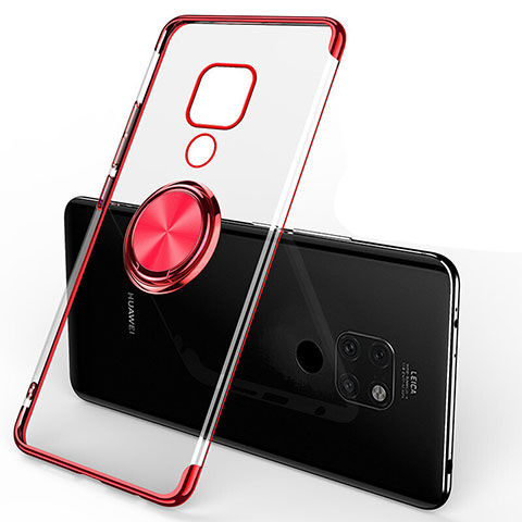 Funda Silicona Ultrafina Carcasa Transparente con Magnetico Anillo de dedo Soporte C01 para Huawei Mate 20 Rojo