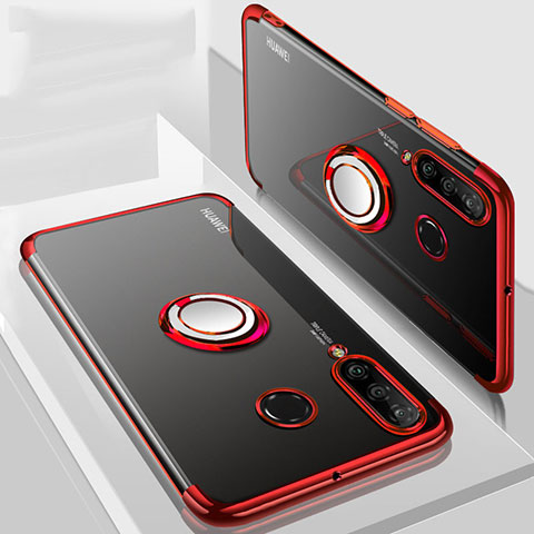 Funda Silicona Ultrafina Carcasa Transparente con Magnetico Anillo de dedo Soporte C01 para Huawei Nova 4e Rojo