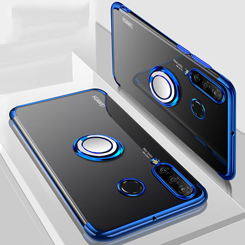 Funda Silicona Ultrafina Carcasa Transparente con Magnetico Anillo de dedo Soporte C01 para Huawei P30 Lite XL Azul