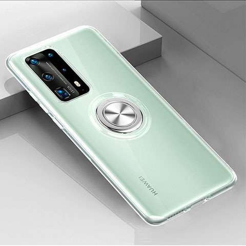 Funda Silicona Ultrafina Carcasa Transparente con Magnetico Anillo de dedo Soporte C01 para Huawei P40 Pro+ Plus Claro