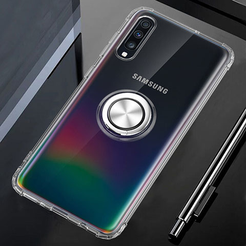 Funda Silicona Ultrafina Carcasa Transparente con Magnetico Anillo de dedo Soporte C01 para Samsung Galaxy A70 Claro