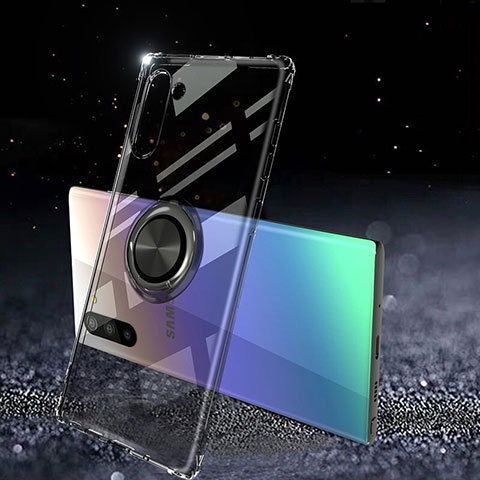 Funda Silicona Ultrafina Carcasa Transparente con Magnetico Anillo de dedo Soporte C01 para Samsung Galaxy Note 10 5G Negro