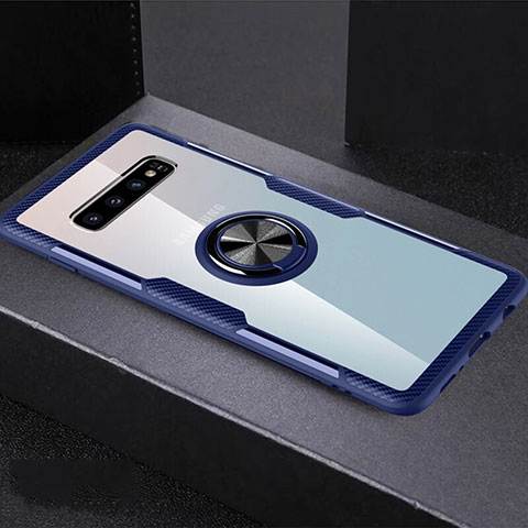 Funda Silicona Ultrafina Carcasa Transparente con Magnetico Anillo de dedo Soporte C01 para Samsung Galaxy S10 Plus Azul Cielo