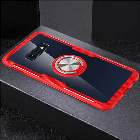 Funda Silicona Ultrafina Carcasa Transparente con Magnetico Anillo de dedo Soporte C01 para Samsung Galaxy S10e Rojo