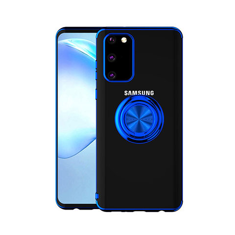 Funda Silicona Ultrafina Carcasa Transparente con Magnetico Anillo de dedo Soporte C01 para Samsung Galaxy S20 Azul