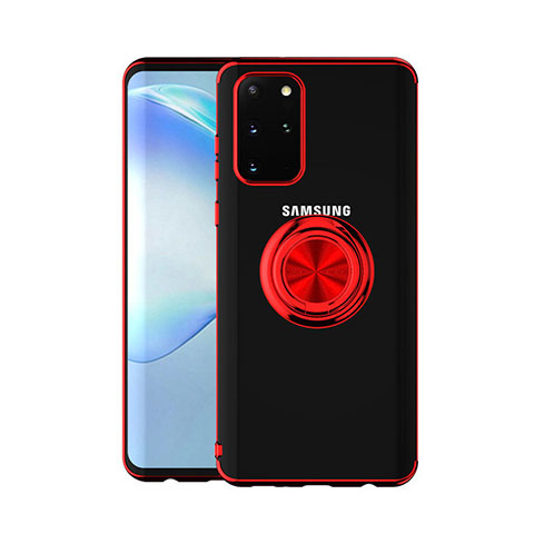 Funda Silicona Ultrafina Carcasa Transparente con Magnetico Anillo de dedo Soporte C01 para Samsung Galaxy S20 Plus 5G Rojo