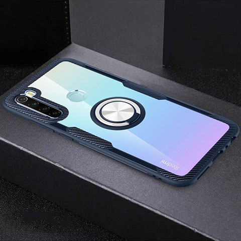 Funda Silicona Ultrafina Carcasa Transparente con Magnetico Anillo de dedo Soporte C01 para Xiaomi Redmi Note 8 Azul