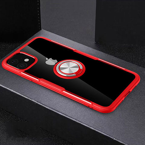 Funda Silicona Ultrafina Carcasa Transparente con Magnetico Anillo de dedo Soporte C02 para Apple iPhone 11 Rojo