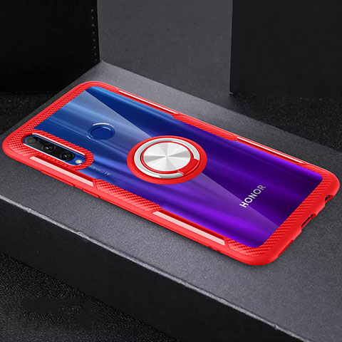 Funda Silicona Ultrafina Carcasa Transparente con Magnetico Anillo de dedo Soporte C02 para Huawei Honor 20E Rojo