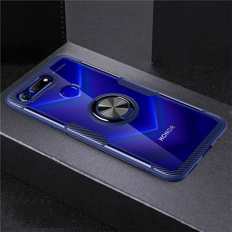 Funda Silicona Ultrafina Carcasa Transparente con Magnetico Anillo de dedo Soporte C02 para Huawei Honor V20 Azul Cielo