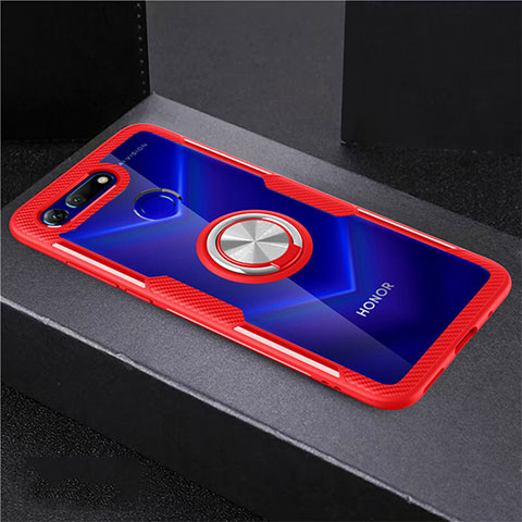 Funda Silicona Ultrafina Carcasa Transparente con Magnetico Anillo de dedo Soporte C02 para Huawei Honor View 20 Rojo